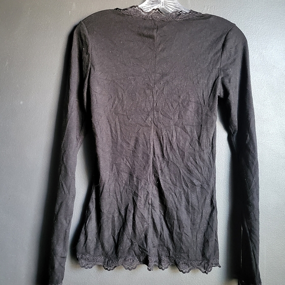 Free People Women's Black Big Love Rib Cardi Lace Trim Long Sleeve Button Sz M - Picture 7 of 8